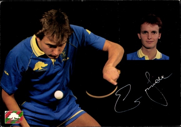 Postcard table tennis player Erik Lindh, autograph