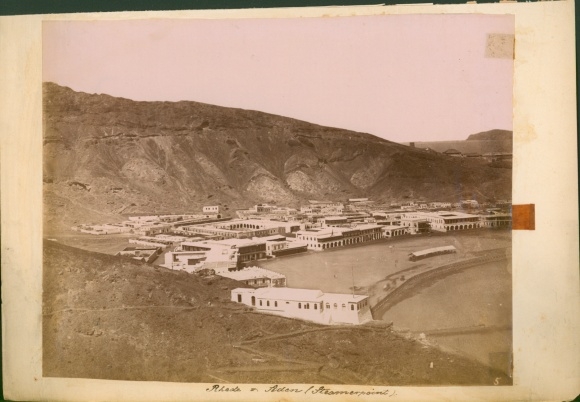 Photograph circa 1880, Steamerpoint, Aden, buildings on shore, bay