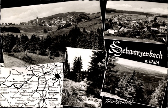 Postcard Schwarzenbach am Wald Upper Franconia, panorama, map