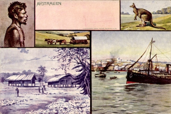 Artist Postcard Australia, Aborigines, Kangaroo, Steamer
