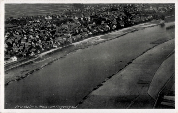 Postcard Flörsheim am Main, aerial photograph