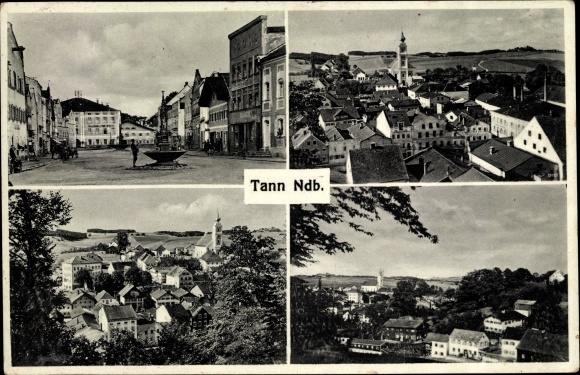 Postcard Tann in Lower Bavaria, total view of the town, town square, fountain