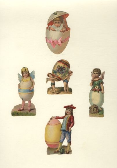 5 wafers children with large colorful Easter eggs, each approx. 8.5 x 5 cm