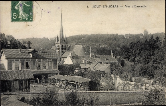Postcard Jouy en Josas Yvelines, overview, bell tower