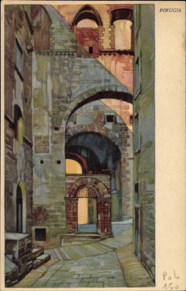 Künstler Ak Perugia Umbria, Straßenpartie in der Stadt