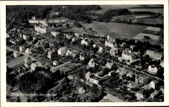 Postcard Bad Wildungen in Hesse, aerial photograph, spa district