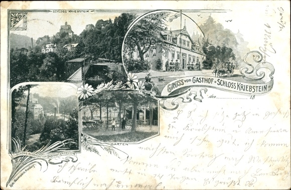 Ak Kriebstein Mittelsachsen, kasteel, herberg Schloss Kriebstein, tuin