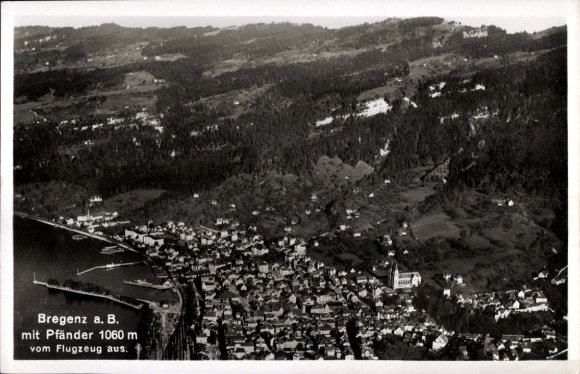 Postcard Bregenz on Lake Constance Vorarlberg, Pfänder, aerial photograph