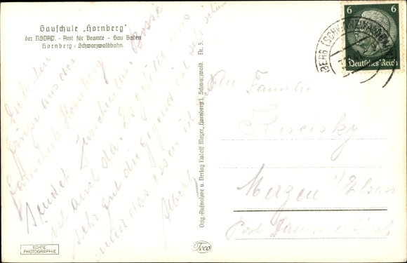 Postcard Hornberg im Schwarzwald, district school of the NSDAP, office for civil servants, district of Baden