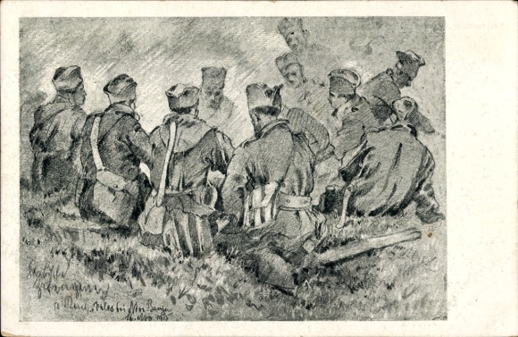 Künstler Ak Serbische Gefangene in Uniform