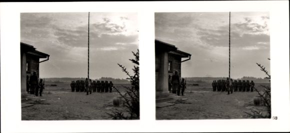 Stereo spatial image photo "The Leader's Soldiers in the Field", No. 68; Flag parade, German-Russian border