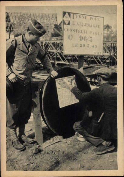 Postcard Scheibenhardt in der Pfalz, First village occupied by French troops 1945