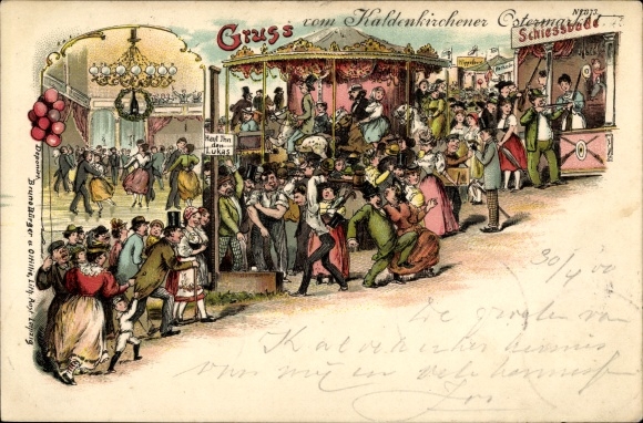 Chromo-Litho Kaldenkirchen Nettetal on the Lower Rhine, Easter market, shooting gallery, carousel, ballroom