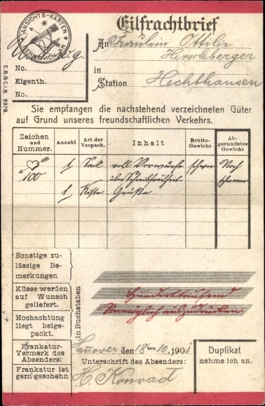 Ansichtkaart Hechthausen in Nedersaksen, express cognossement
