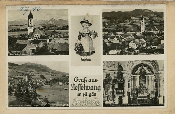 4 glass negatives Nesselwang im Allgäu, church, total view