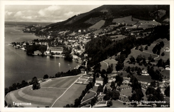 Postcard Tegernsee in Upper Bavaria, aerial photograph, Hotel Bayerischer Hof