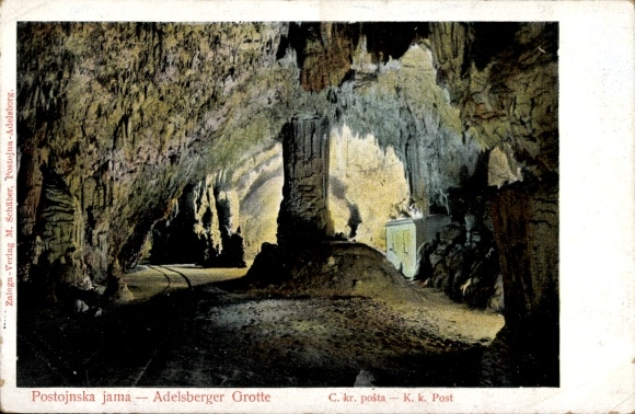 Postcard Postojna Adelsberg Slovenia, view into the Adelsberg Cave, rails