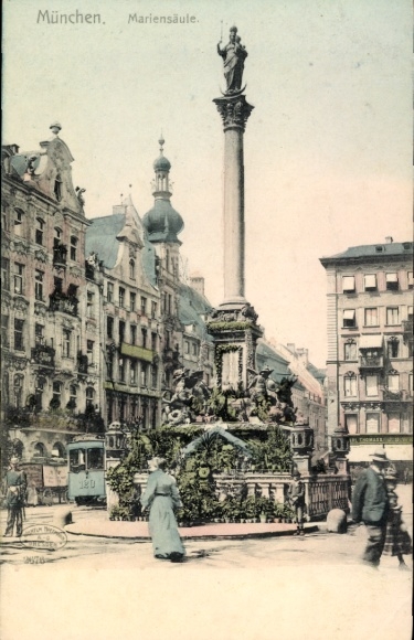 Postcard Munich, Marian Column