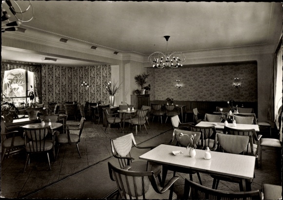 Postcard Hünfeld in East Hesse, Café Hodes, interior view, Fuldaer Berg 26/28