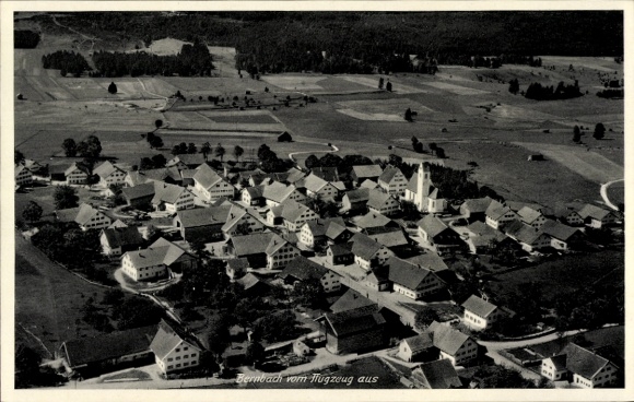 Postcard Bernbach Freigericht in Hesse, aerial view of wide landscape, houses, church