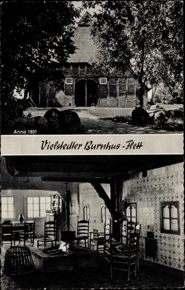 Postcard Vielstedt Hude in Oldenburg, Burnhus-Flett, Strackerjans Gasthof, farmhouse, interior view