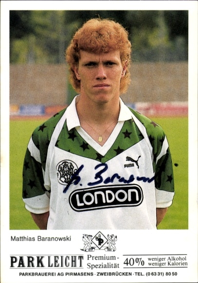 Autograph card footballer Matthias Baranowski, FC 08 Homburg, autograph