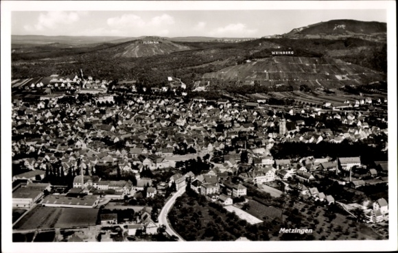 Ak Metzingen in Württemberg,  Neckar, Luftbild, Flonan, Weinberg