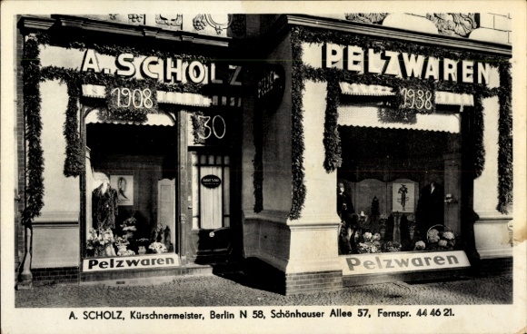Ak Berlin Prenzlauer Berg, Kürschnermeister A. Scholz, Geschäft Pelzwaren, Schönhauser Allee 57