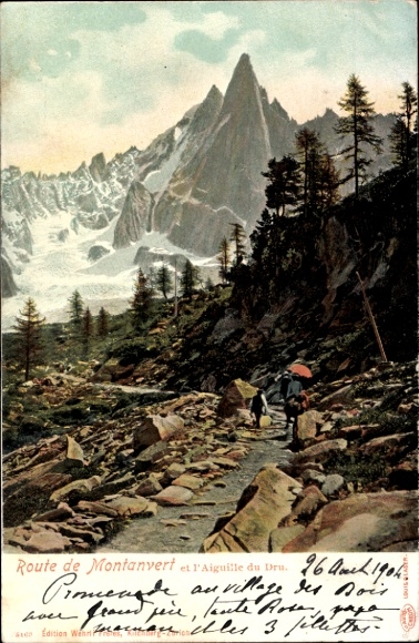 Postcard Alpes de Haute Provence, Montavert Road and the Aiguille du Dru