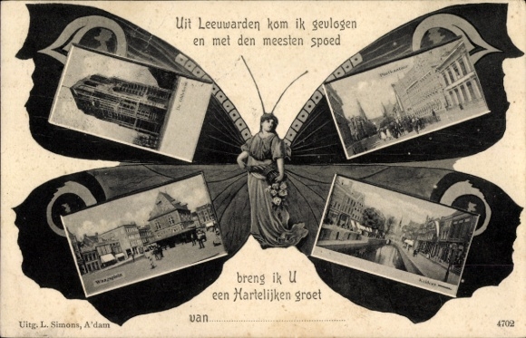 Butterfly KP Leeuwarden Friesland Holandia, częściowe widoki, wieża, waga, kanał, odcinek ulicy