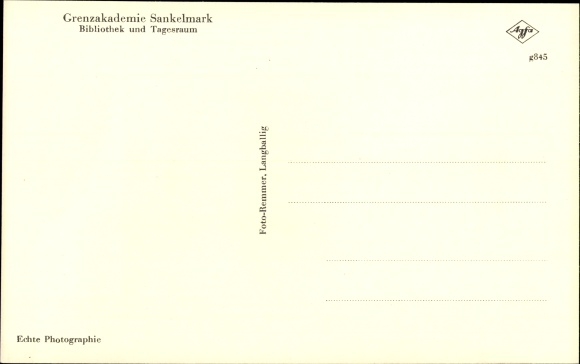Postcard Sankelmark Oeversee in Schleswig Holstein, border academy, library and day room