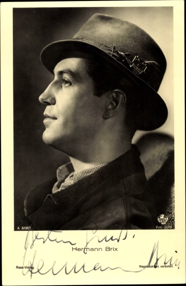 Postcard Actor Hermann Brix, profile view with hat, Ross 3230/1