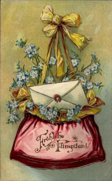 Präge Ak Glückwunsch Pfingsten, Beutel, Blumen, Schleife