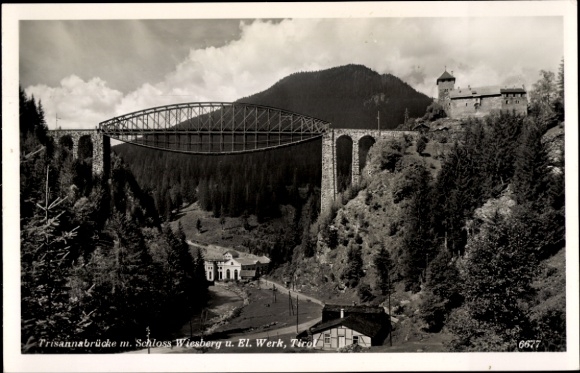 Ak Tobadill Tirol, Schloss Wiesberg, Trisanna Viadukt