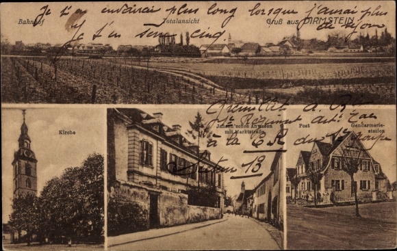 Ak Dirmstein in der Pfalz, Gendarmerie, Kirche, Totalansicht, Marktstraße