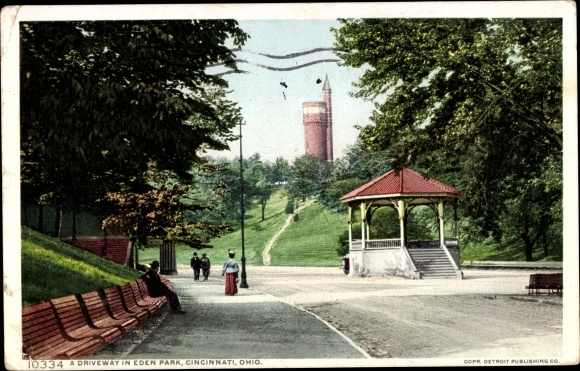 Ansichtkaart Cincinnati Ohio USA, oprit in Eden Park