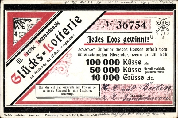 Postcard III Great international lucky lottery to promote love correspondence