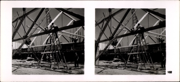 Stereo spatial image photo &quot;The NS model companies 1937-38&quot; No. 412 III/102 carpentry and hall construction Munich9