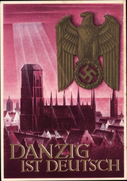 Postal stationery artist PC Klein, Gottfried, Gdańsk Danzig is German