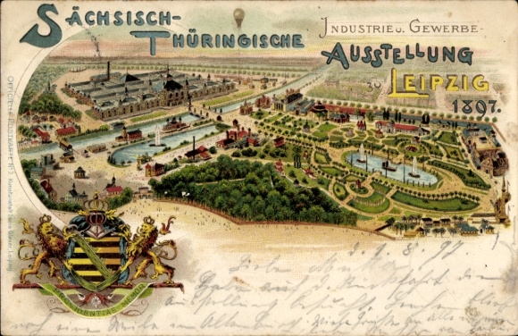 Coat of arms Chromo-Litho Saxon-Thuringian Industrial and Trade Exhibition Leipzig 1897