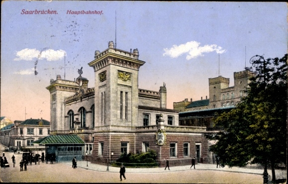 Postcard Saarbrücken, main station