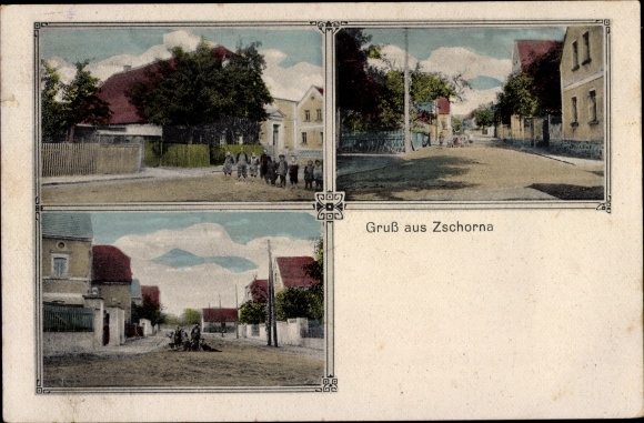 Ansichtkaart Zschorna Lossatal Saksen, straatgebieden, bewoners