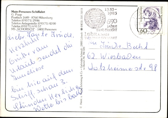Postcard Miltenberg am Main Lower Franconia, MS Schorsch, Main Passenger Shipping