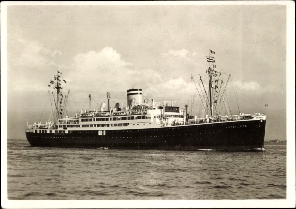 Postcard twin screw motor ship Cordillera, HAPAG
