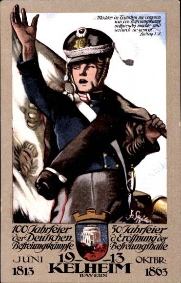 Artist Postcard Sailer, Kelheim an der Donau, anniversary of liberation struggles, opening of the Liberation Hall