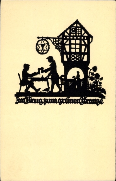 Paper cut Artist Postcard Schwindt, AM, In the jug to the green wreath, inn