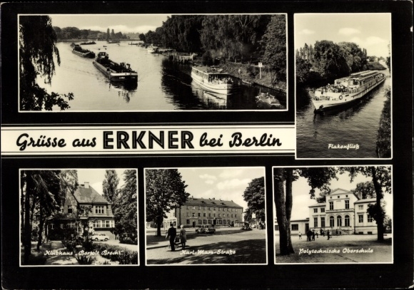 Ak Erkner in Brandenburg, Polytechnische Oberschule, Karl-Marx-Straße, Klubhaus Bertolt Brecht