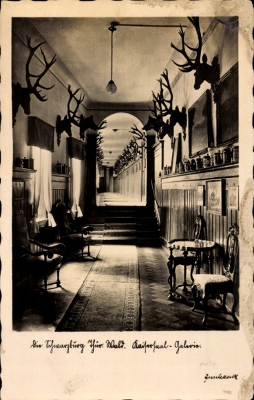 Postcard Schwarzburg im Schwarzatal Thuringia, Schwarzburg, Kaisersaal Gallery, antlers on the walls