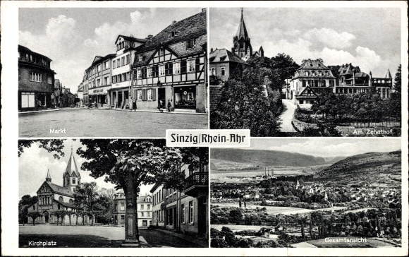 Postcard Sinzig am Rhein, market, church square, tithe courtyard, general view