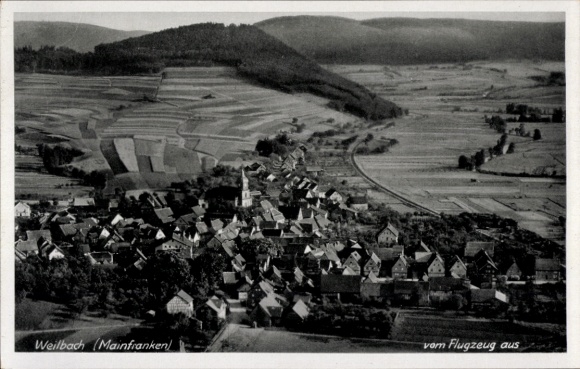 Postcard Weilbach in the Odenwald Lower Franconia Bavaria, aerial photograph